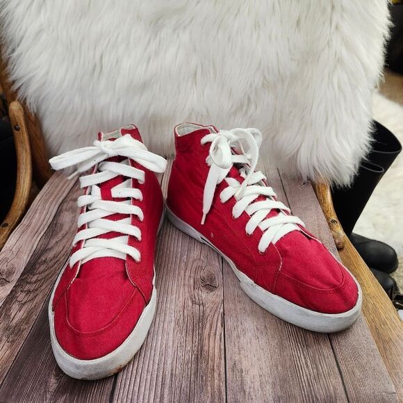 Vintage Polo Ralph Lauren Red Canvas High-Top Sneakers with White Laces Sz 10D - Picture 2 of 13